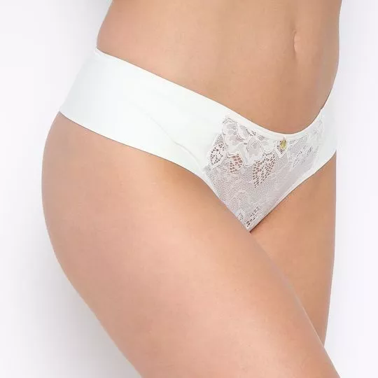 Calcinha Biquini Com Renda- Off White- Morena Rosa