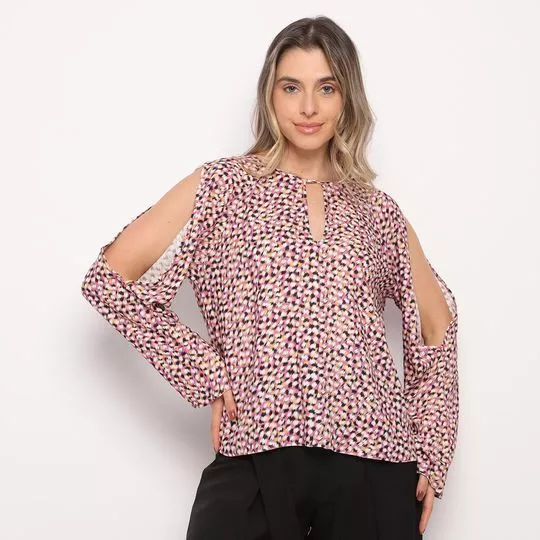 Blusa Com Recortes- Rosa Claro & Preta- ZINCO