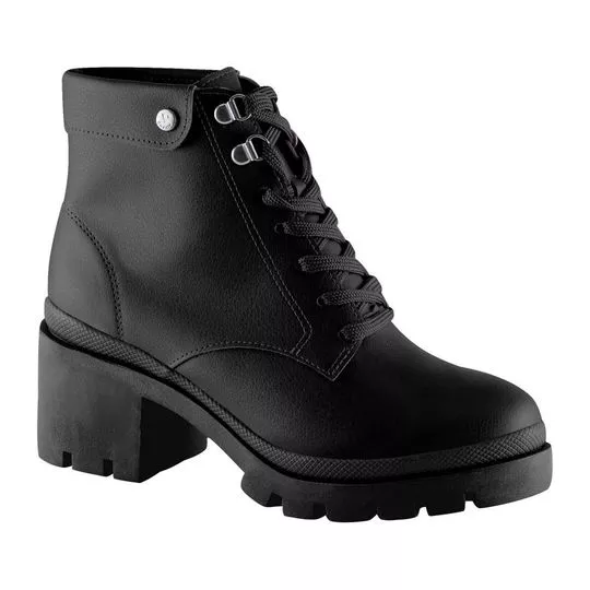 Coturno Com Recortes- Preto- Salto: 5cm- VIA UNO