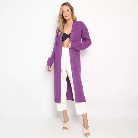 Cardigan Em Tricô- Roxo