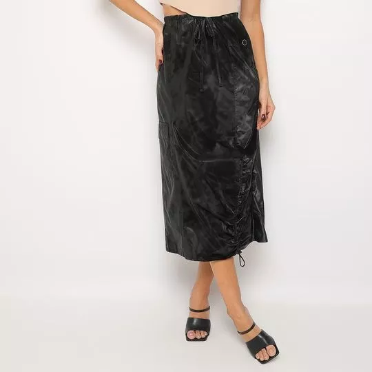 Saia Midi Couro Sintético- Preto- ZINCO