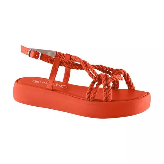 Sandália Plataforma Com Torção- Laranja- Salto: 4cm- VIA UNO