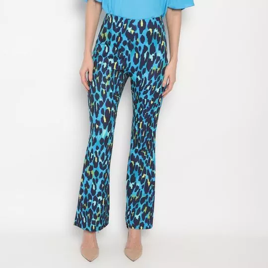 Calça Boot Cut Animal Print- Azul & Azul Marinho- ZINCO