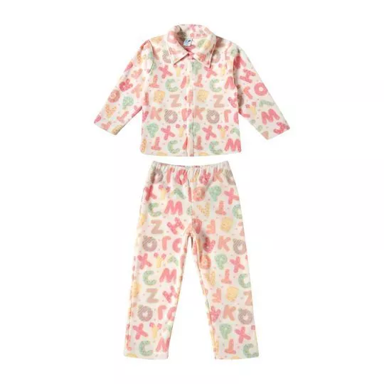 Pijama Texturizado Letrinhas- Branco & Rosa- Tip Top