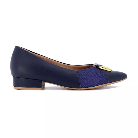 Scarpin Em Couro Com Aviamento- Azul Marinho- Salto: 3cm- Usaflex