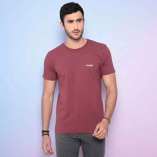 Camiseta Com Inscrição- Vinho & Off White- Wrangler