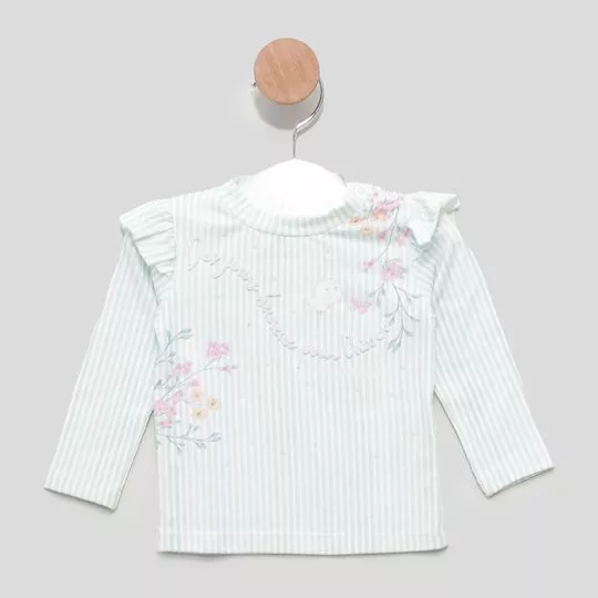 Blusa Listrada Com Babados- Branca & Verde- PETIT CHERIE
