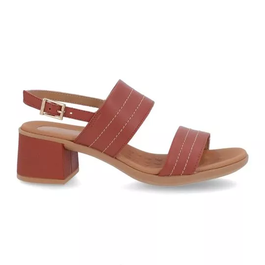 Sandália Em Couro- Vermelho Escuro- Salto: 5cm- Usaflex