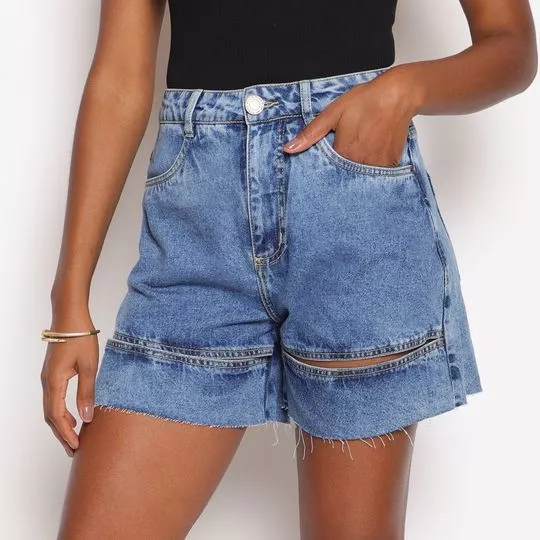 Short Jeans Com Recorte Vazado- Azul- ZINCO