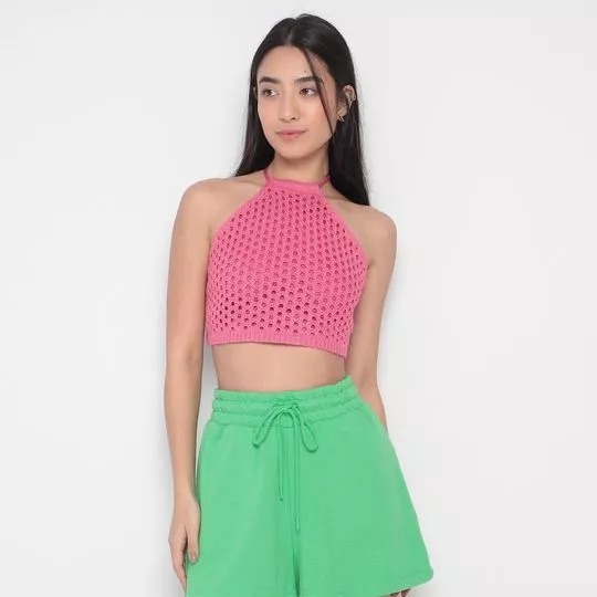 Top Frente Única Em Tricô- Rosa- Colcci