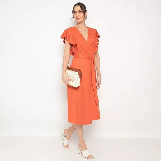 Vestido Midi Com Babados- Laranja- VIP RESERVA