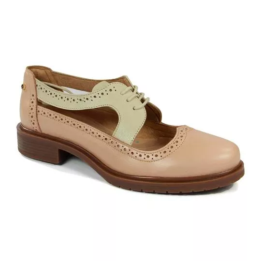 Oxford Em Couro Com Microfuros- Laranja Claro & Off White- Perlatto