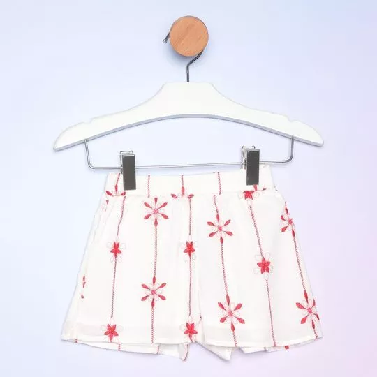 Short Com Bordado- Branco & Vermelho- Hering Kids