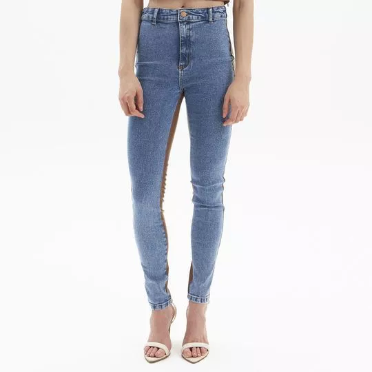 Calça Jeans Skinny Com Recortes- Azul & Marrom- My Favorite Things