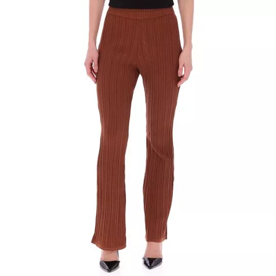 Calça Flare Em Tricô- Marrom- Amarante