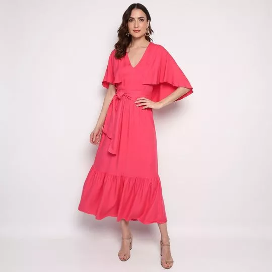 Vestido Midi Com Pregas- Rosa- LEZ A LEZ