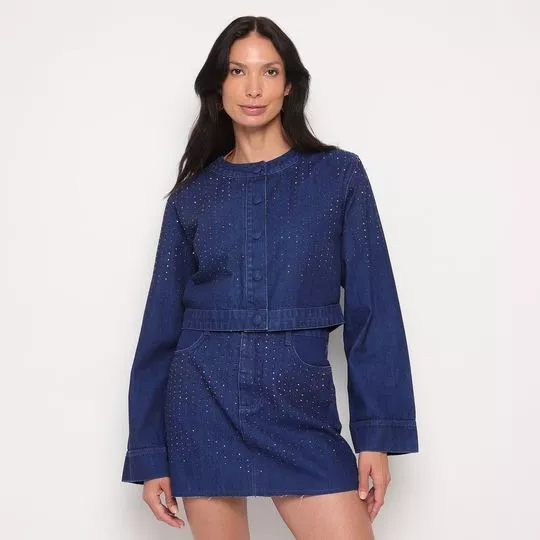 Jaqueta Jeans Com Aplicações- Azul Escuro- ZINCO