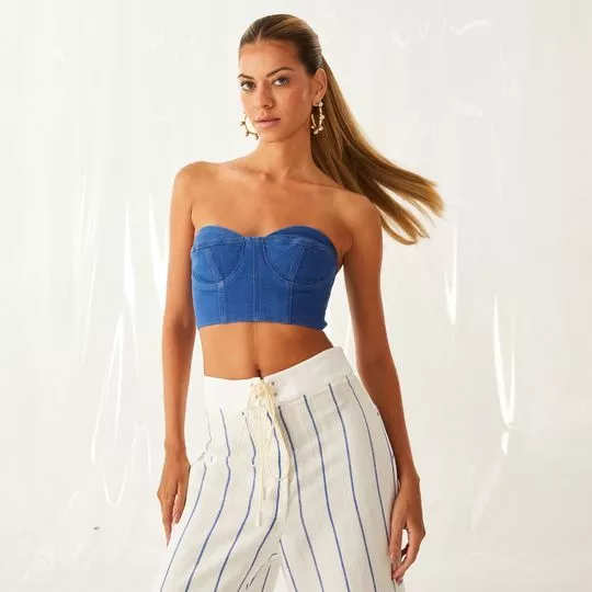 Top Jeans Com Recortes- Azul- Open