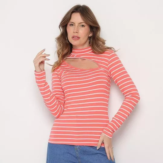 Blusa Listrada- Laranja Claro & Branca- Morena Rosa