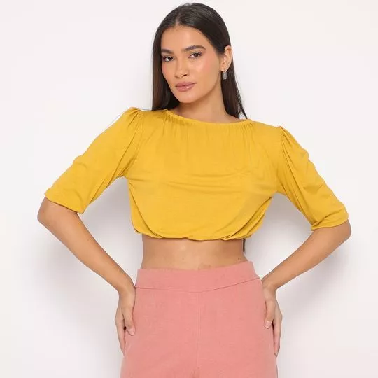 Cropped Com Pregas- Amarelo Escuro- Zoomp