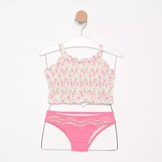 Biquíni Cropped Floral- Rosa & Azul Claro- PETIT CHERIE