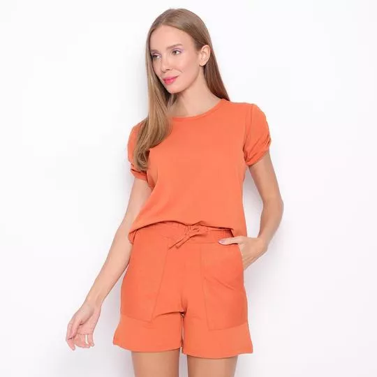 Conjunto De Blusa & Short Em Moletinho- Laranja- Vittri