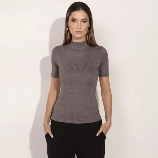 Blusa Em Mescla- Cinza Escuro
