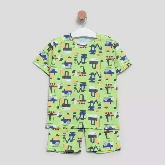 Pijama Construção- Verde Claro & Azul Escuro- Kyly