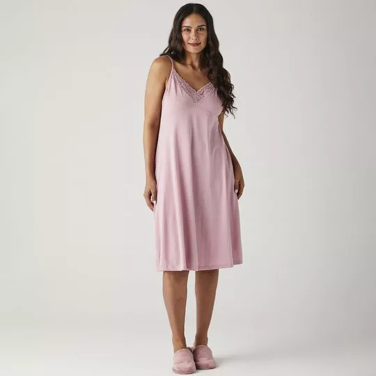 Camisola Com Renda- Rosa Claro