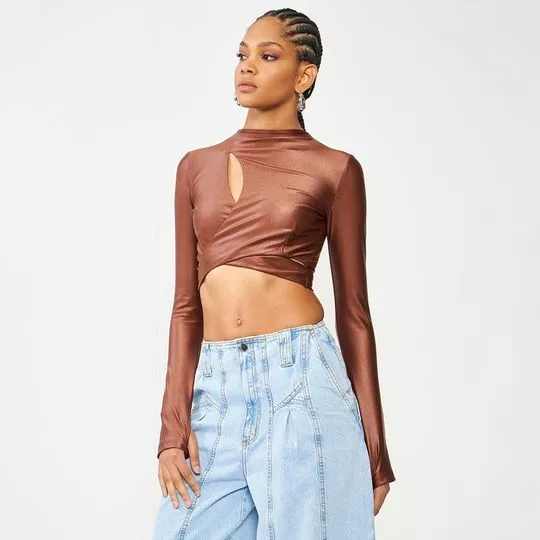 Cropped Metalizado - Marrom - Colcci