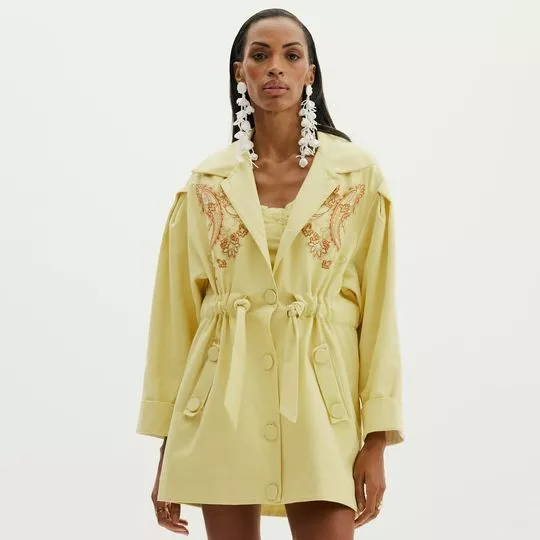 Parka Com Bordados - Amarelo Claro & Laranja Escuro - Amarante