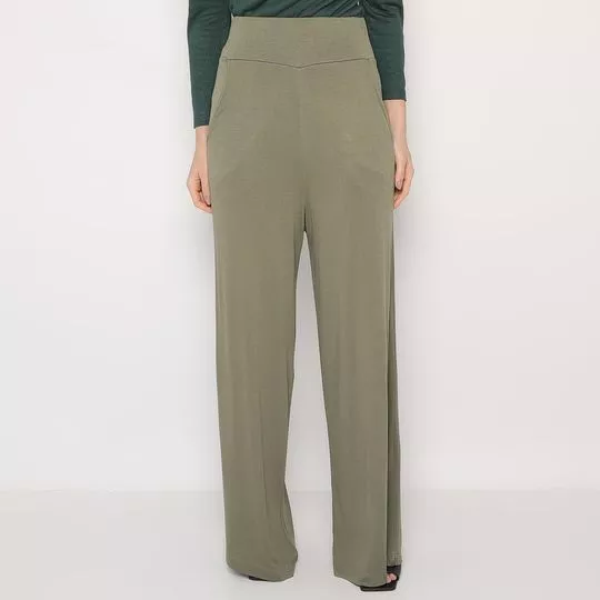 Calça Pantalona Lisa - Verde Oliva - Morena Rosa