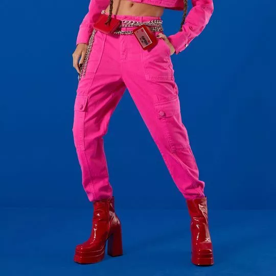 Calça Cargo Com Bolsos- Pink