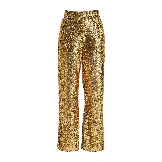 Calça Reta Em Paetê- Dourada