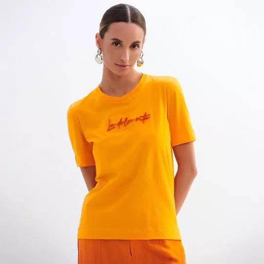 Camiseta Com Bordados- Amarelo Escuro