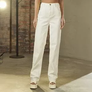 Calça Wide Leg Em Sarja<BR>- Branca<BR>- Triton