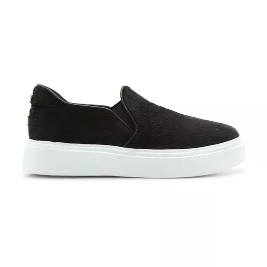 Slip On Flatform Em Couro Texturizado- Preto- Salto: 4cm- Schutz