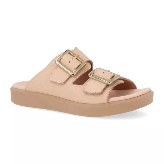 Birken Plataforma Em Couro- Rosa Claro- Salto: 3cm- Usaflex