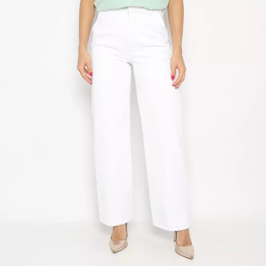 Calça Reta Com Paetês- Branca- Zinco