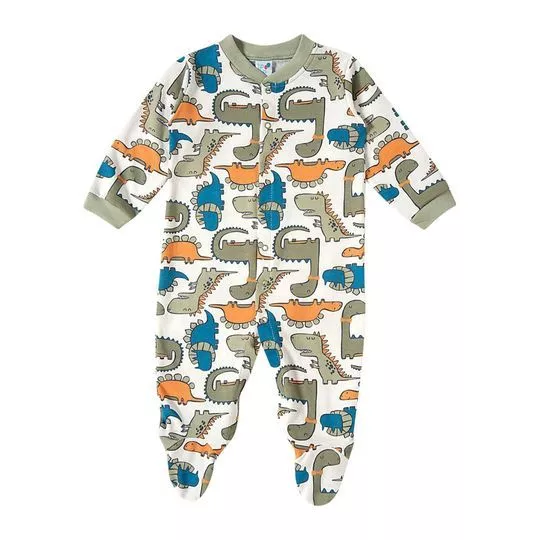 Pijama Macacão Dinossauros- Branco & Cinza- Tip Top