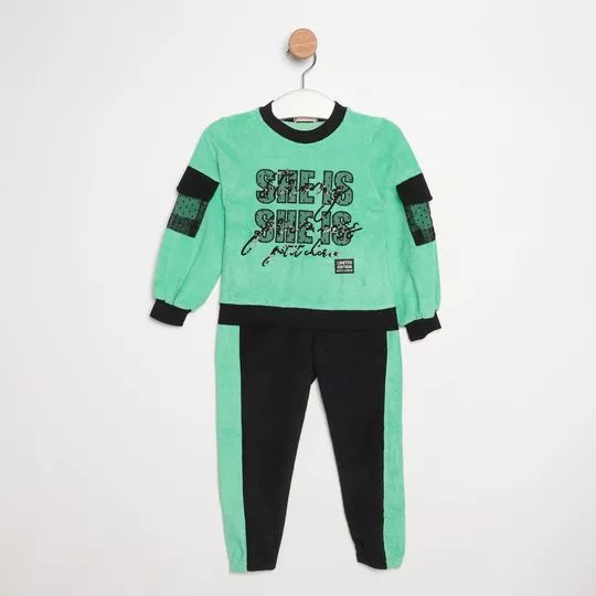 Conjunto De Blusa & Calça Jogger Petit Cherie®- Verde & Preto- PETIT CHERIE