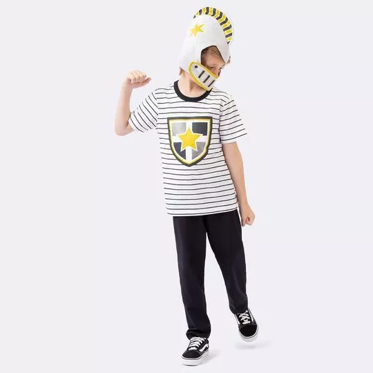 Pijama Super Herói Com Capacete- Branco & Preto- Veggi