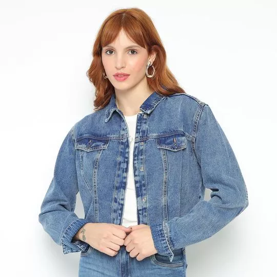 Jaqueta Jeans Cropped- Azul- Forum
