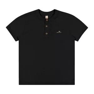 Camiseta Com Botões<BR>- Preto<BR>- Glinny
