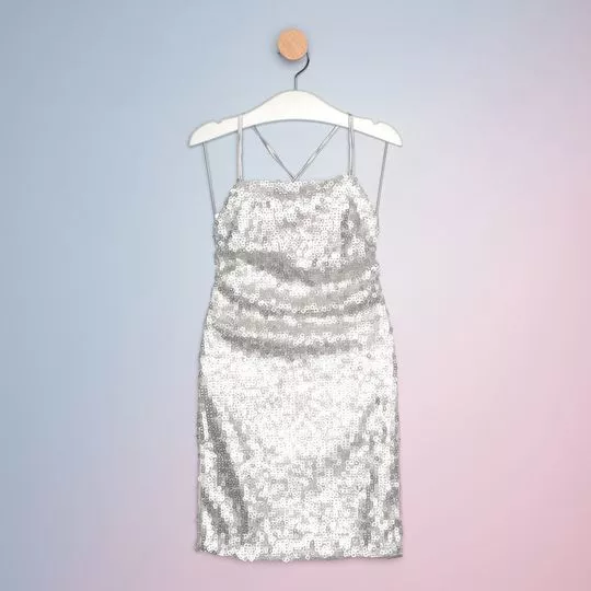 Vestido Em Paetê- Prateado- Vanilla Cream