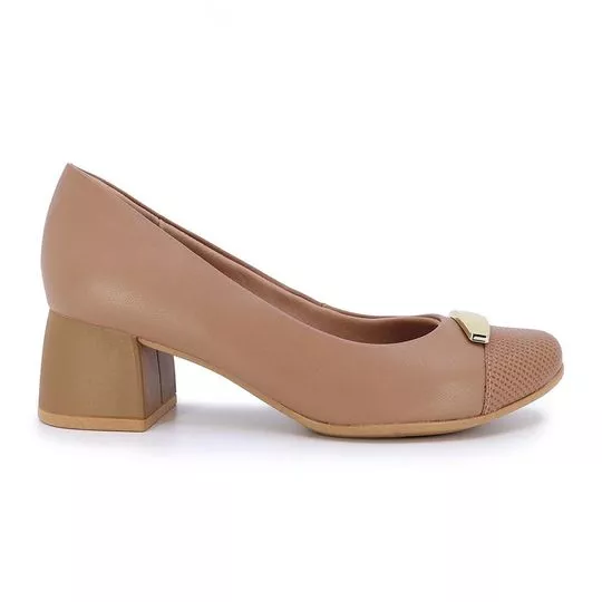 Scarpin Com Aviamento- Marrom Claro- Salto: 5cm- Usaflex