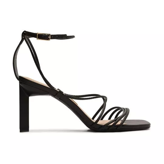 Sandália Com Tiras Cruzadas- Preta- Salto: 9cm- My Shoes