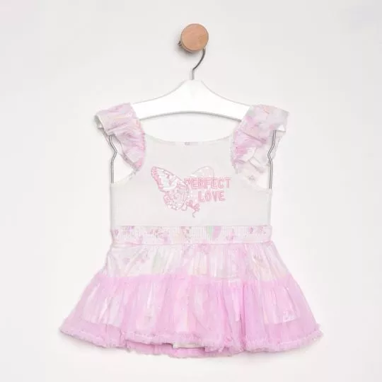 Conjunto De Body Perfect Love & Saia- Branco & Rosa- PETIT CHERIE