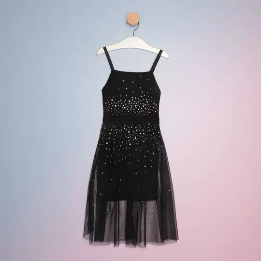 Vestido Com Paetês- Preto & Prateado- Vanilla Cream