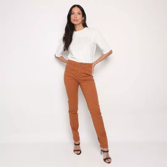 Calça Skinny Com Recortes- Bege Escuro- ZINCO
